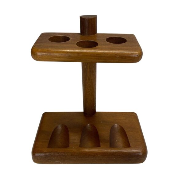 Walnut Wood Tobacco Cigar Pipe Holder Rack Stand Display 3 Slots Vintage MCM - Picture 1 of 7